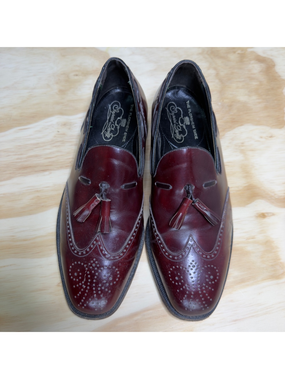 Florsheim Shoe Burgundy Wingtip Tassel Brogue Detail Leather Loafers Size US 10